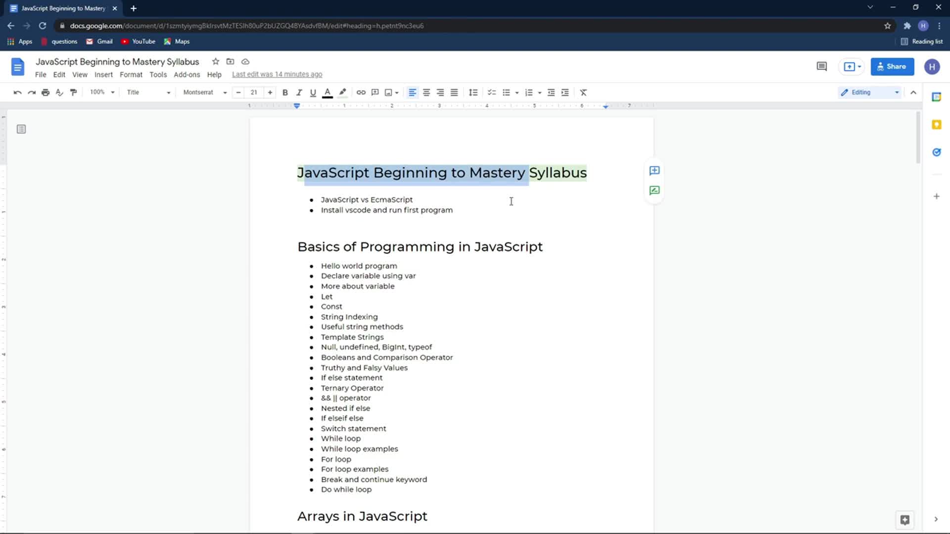 JavaScript Beginning To Mastery Complete Tutorial (class 2)