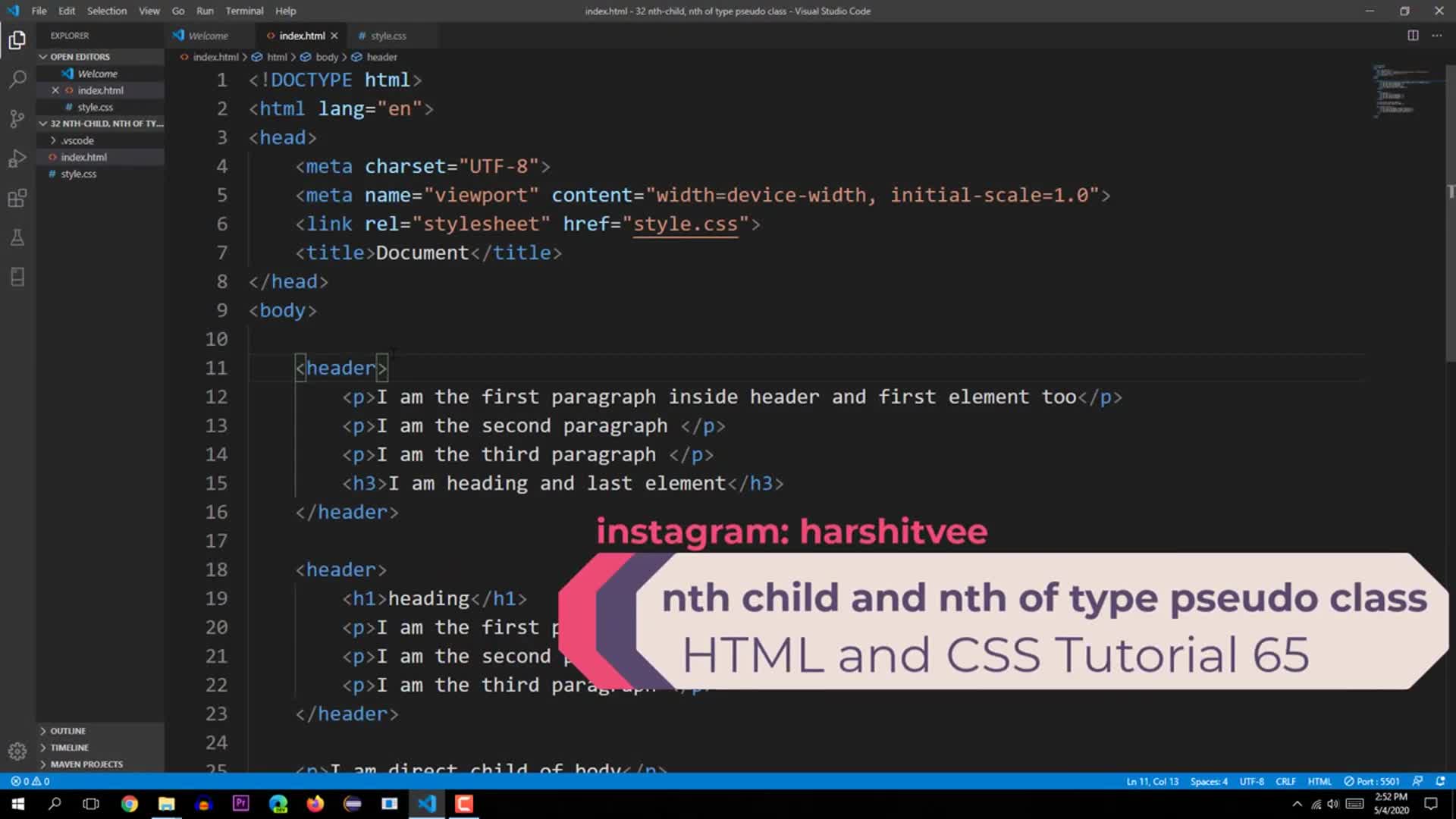 Class 67 - CSS | nth child & nth of type pseudo class (Tutorial 65)